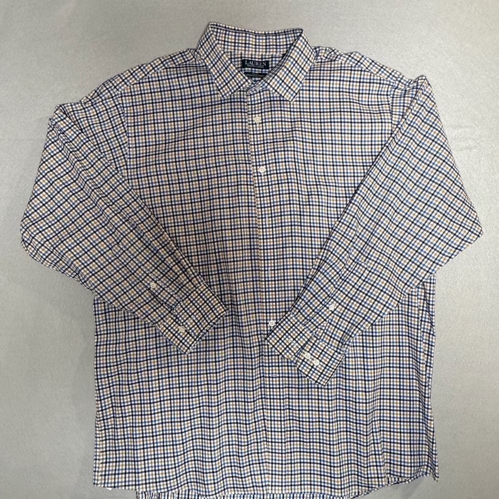 Ralph Lauren Big Fit Performance Shirt 18 34/35 Plaid Long Sleeve